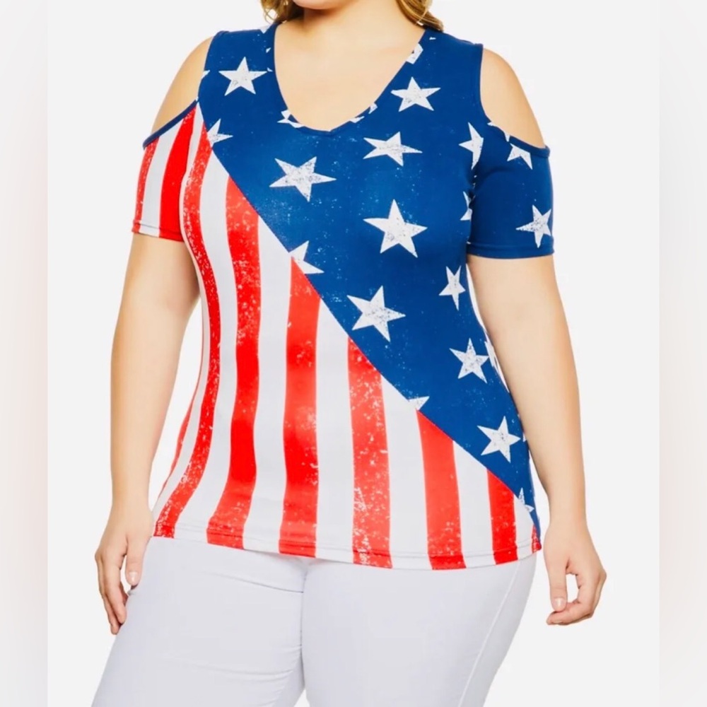 Stars & Stripes Patriotic Cold Shoulder Top